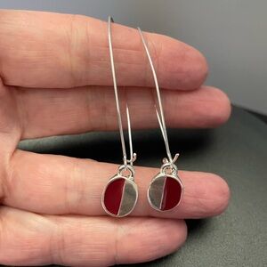 Red/Silver Dangle Earrings NEW on Card